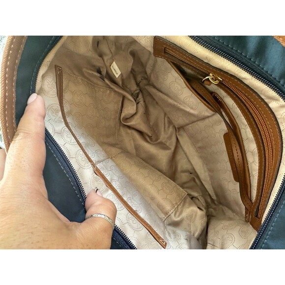 MICHAEL Michael Kors Navy Signature Logo Lining Kempton Nylon Tote Shoulder Bag - Picture 5 of 9